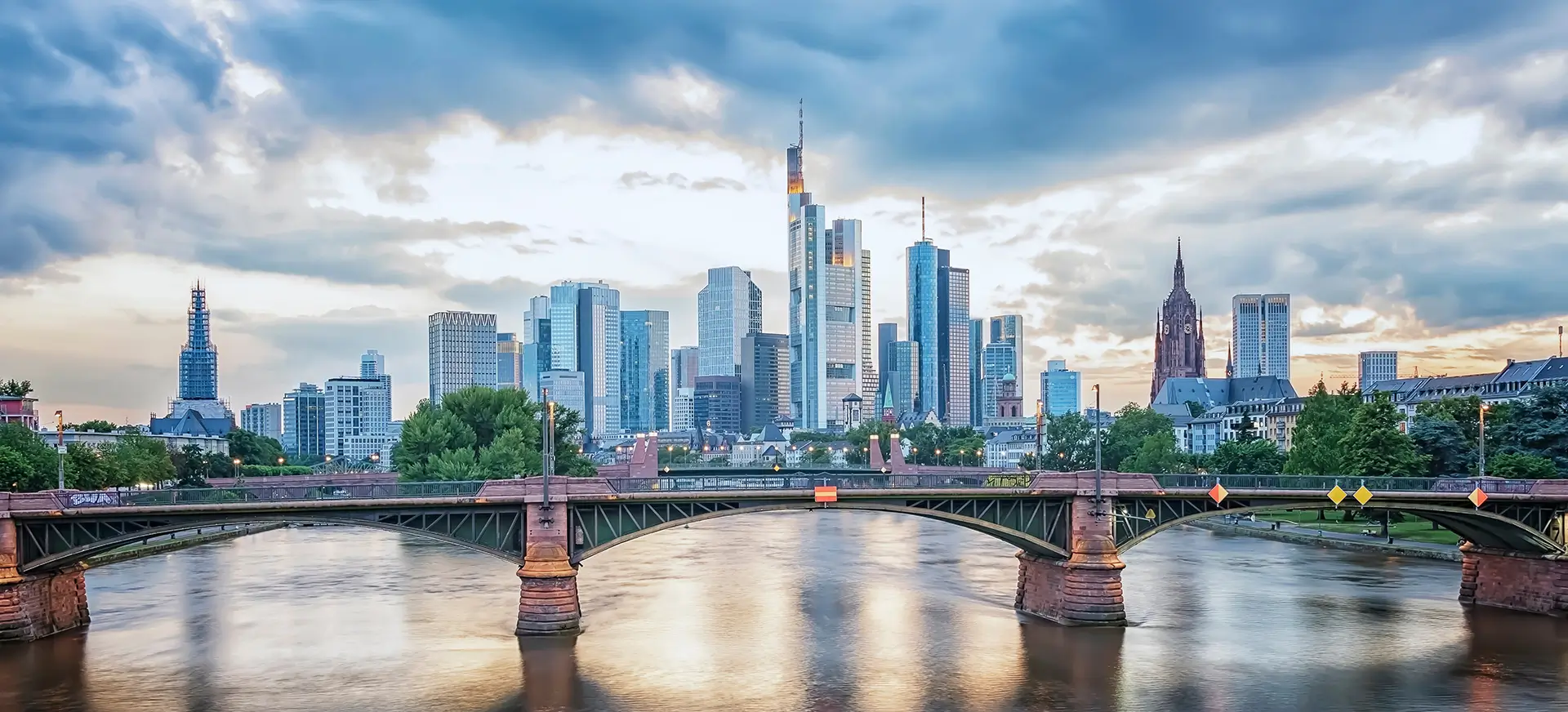 Bridge with buildings in the background in Frankfurt Germany