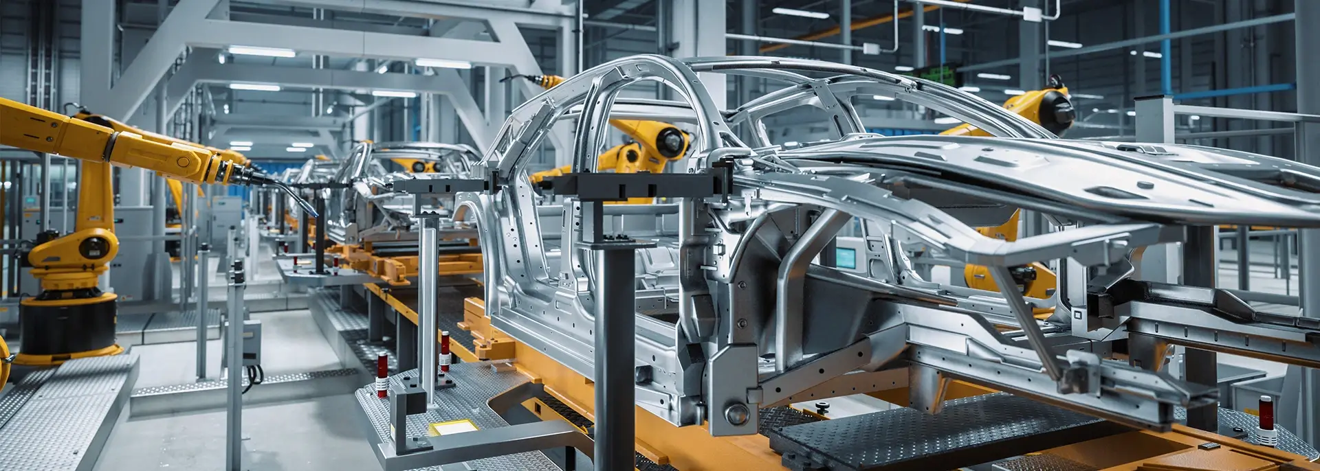 Machine building a car in a factory