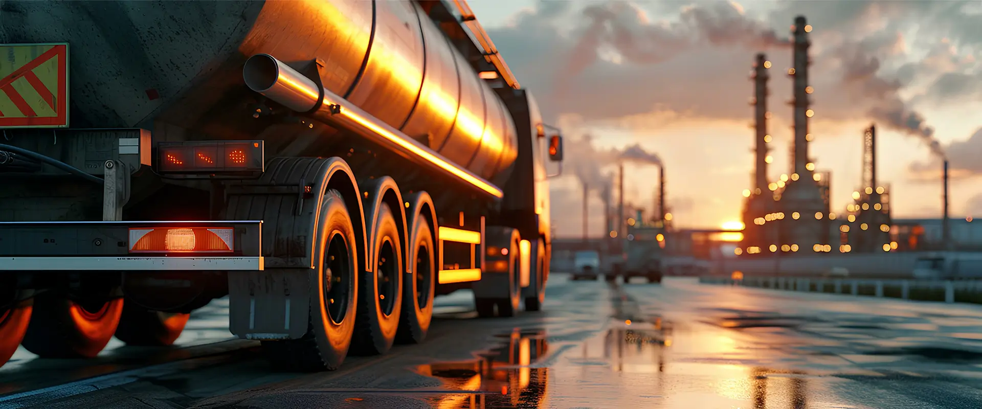 Transportation of oil and natural gas by truck in oil refinery factory