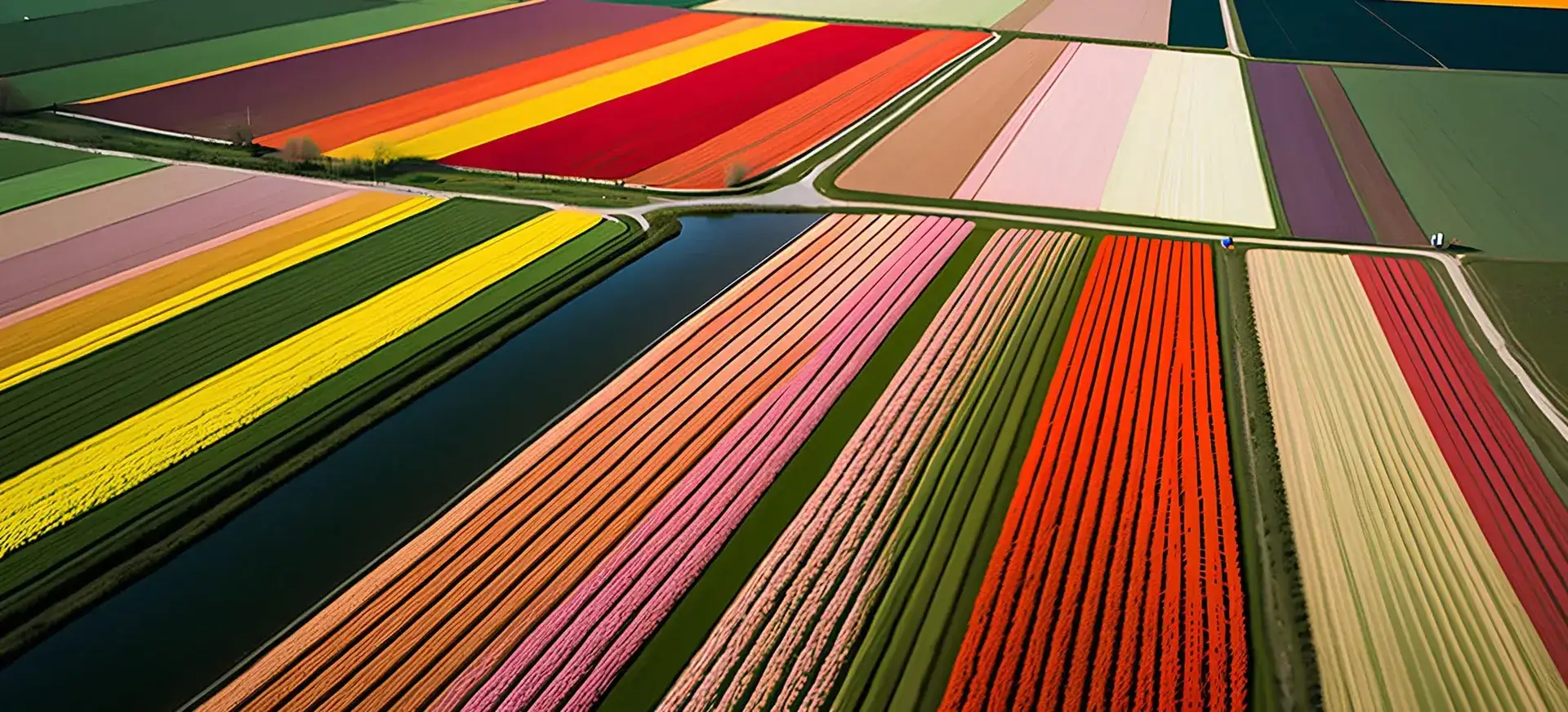Aerial view of tulip fields in Holland