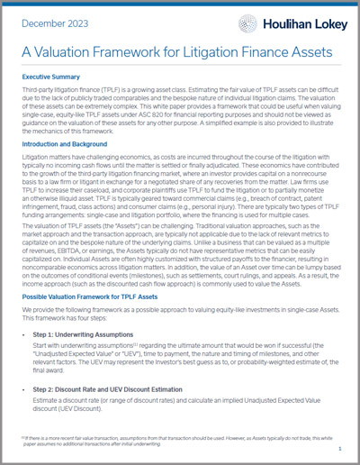 PV Valuation Framework For Third Party Litigation Finance Assets October 2023 - Download