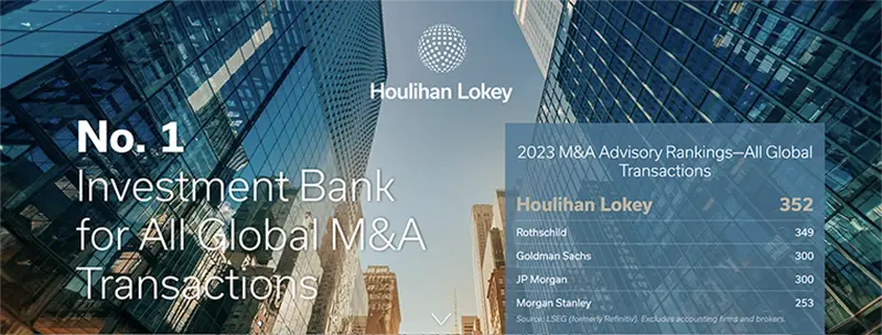 Houlihan Lokey No.1 Investment Bank for All Global M&A Transactions