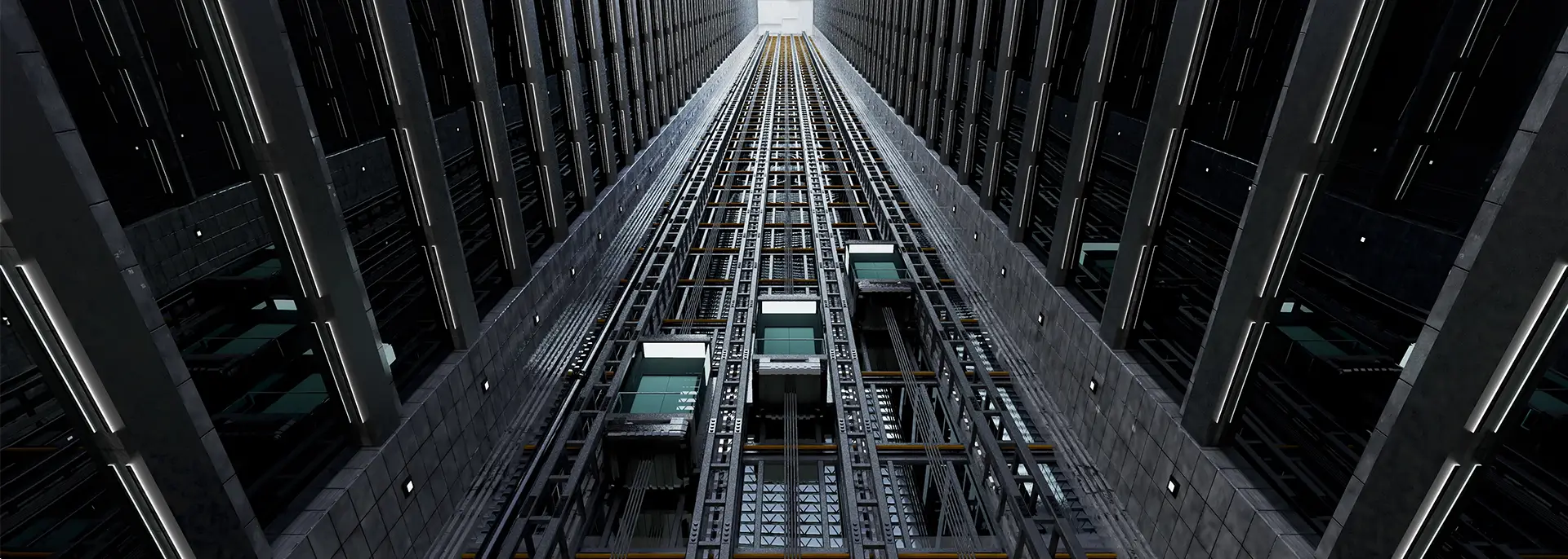 An open elevator shaft at the business center